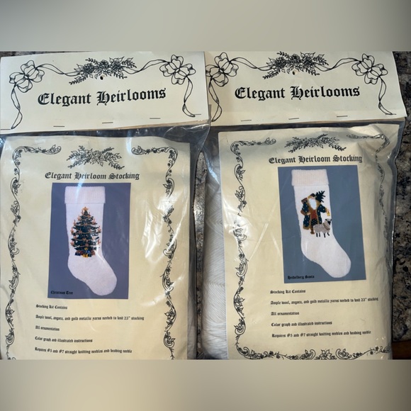 LOT Of 2 Elegant Heirlooms Christmas Tree Santa Lamb Knitting Stocking Kit Kits - Picture 1 of 6
